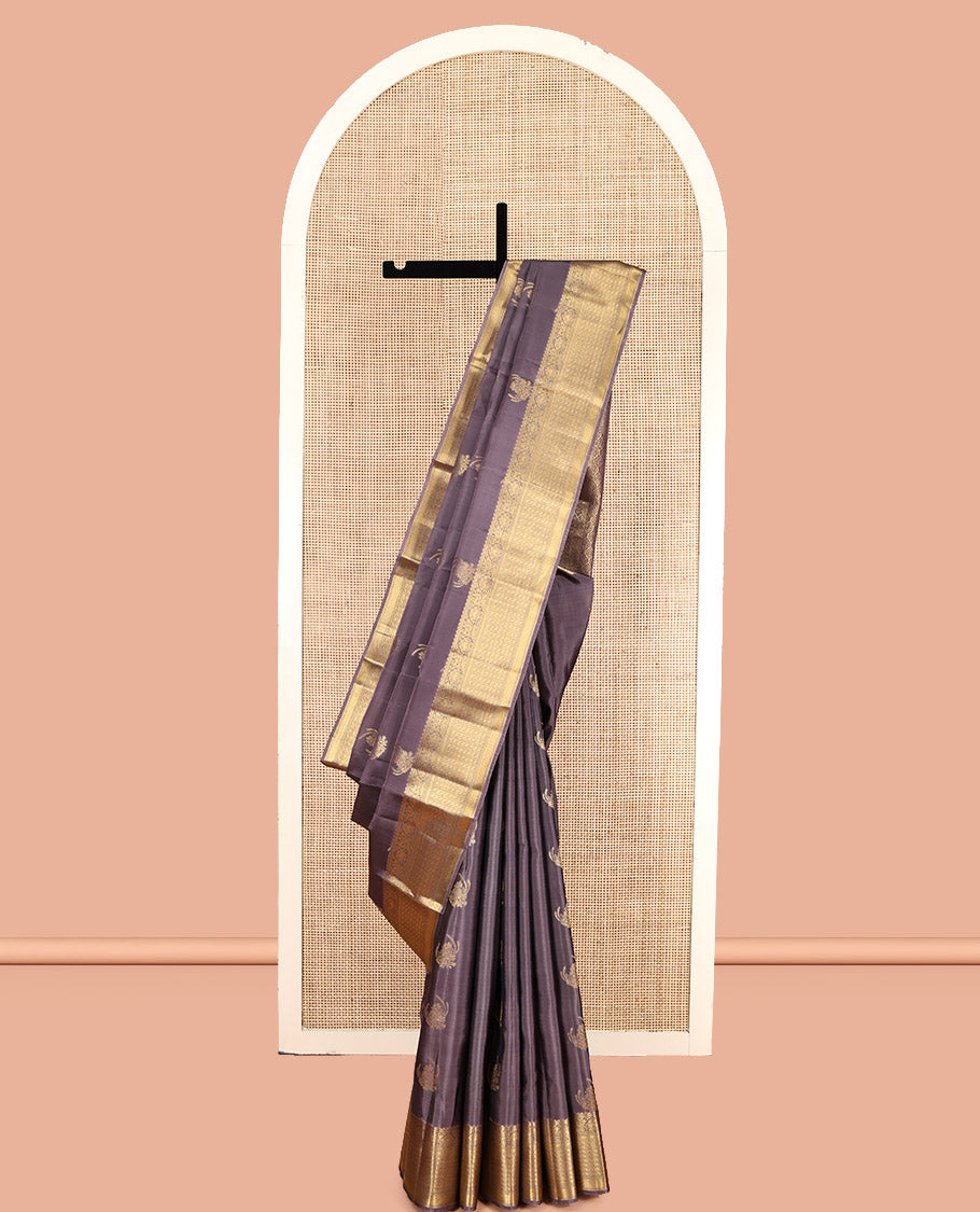 Grey Vasundhara Lite Silk Mix Saree, Adorned with Zari Buttas, Highlighted by Traditional Zari Border, Intricate Pallu, and Matching Blouse