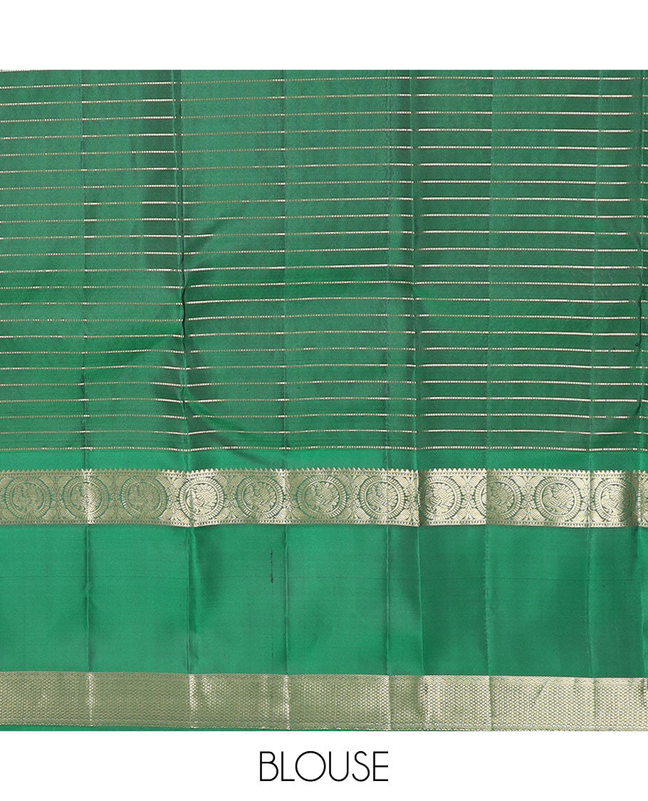Brown Vasundhara Silk Saree Gleamed Up with Zari Butta Enclosed Checks, Complemented by a Contrast Rettai Pettu Blouse of Rekku, Round Mayil, Neli, and Mayil Kann Designs, Pallu Embellished with Jaal Designs, and Paired with a Contrast Blouse