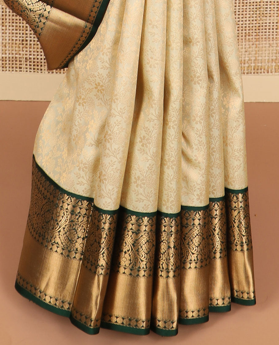 Sandal floral design kancheepuram silk saree with self border of intricate zari design border & floral design pallu