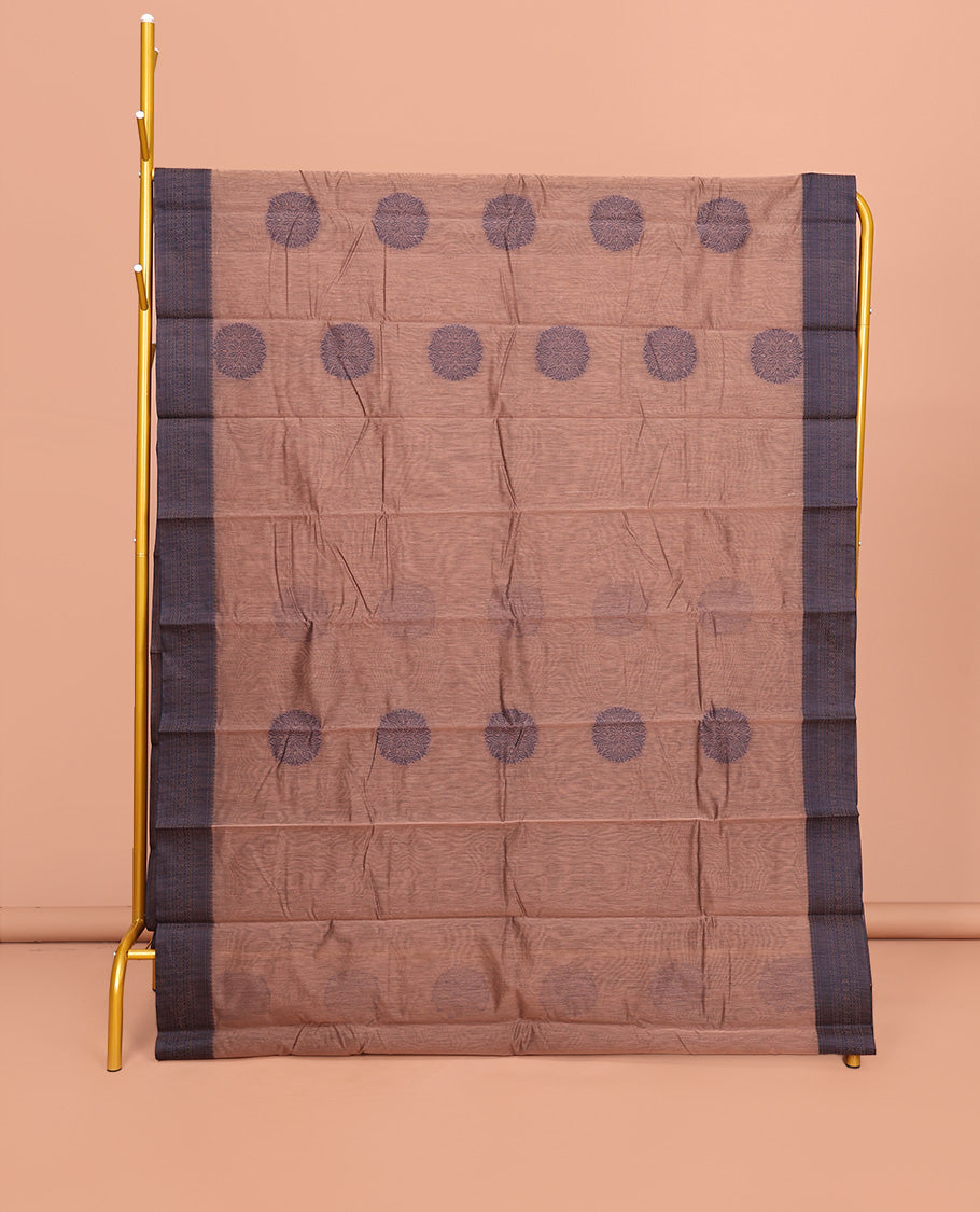 Brown Semi-Silk Cotton Saree, Delicately Designed with Buttas All Over Its Body, Contrast Traditional Design Border, Pallu Features Jaal Design, and Paired with a Matching Blouse