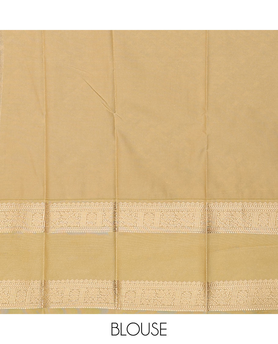 Blue triangle motifs gift saree, contrast traditional zari design border, and ogee patterned pallu