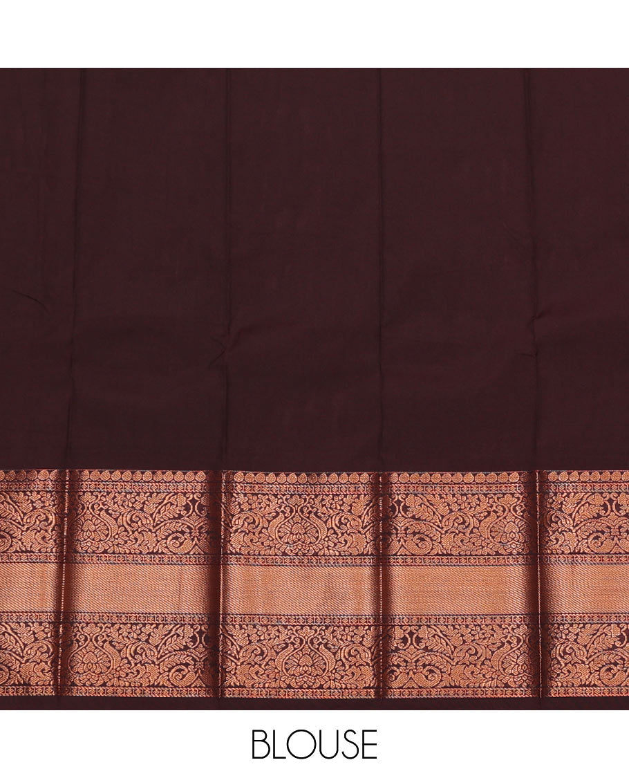 Blue Budget Silk Saree Features Zari Buttas, Complemented by a Contrasting Traditional Zari Design Border, a Pallu Adorned with Jaal Designs, and a Contrasting Zari-Bordered Blouse.