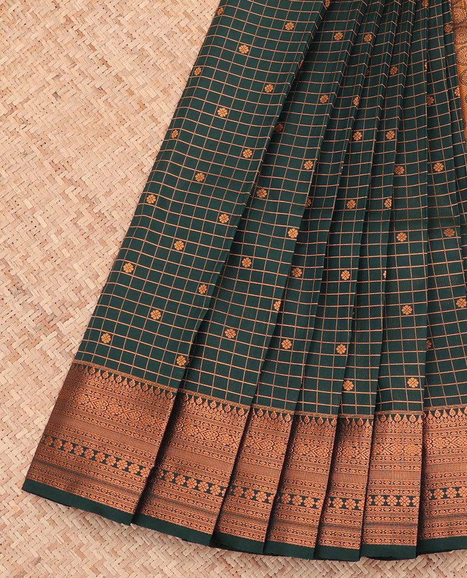 Blue Budget Silk Saree, Features Zari Buttas and Checks All Over Its Body, Highlighted by a Traditional Zari Design Border, Grand Jaal Pallu, and Paired with a Matching Blouse