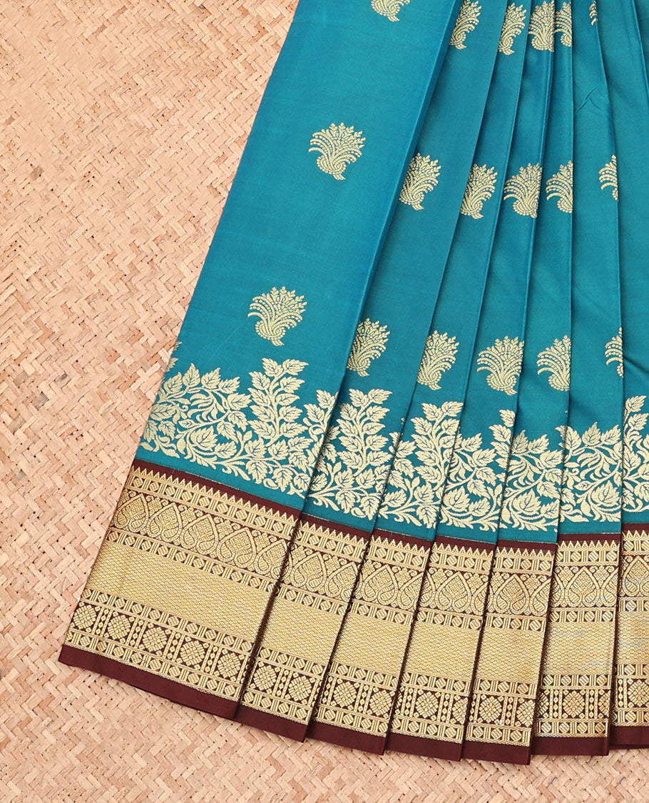 Blue Budget Silk Saree, Accentuated with Zari Buttas, Complemented by a Contrast Traditional Zari Border, Jaal Pallu, and a Contrast Blouse