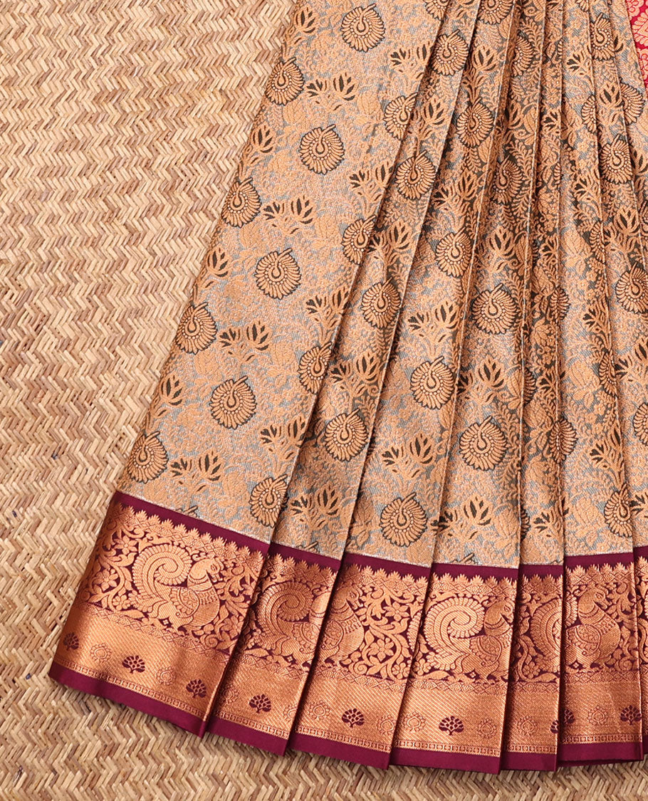 Grey Budget Silk Saree, Graced with Jacquard, Complemented by Contrast Traditional Zari Border, Intricate Pallu, and a Contrast Blouse