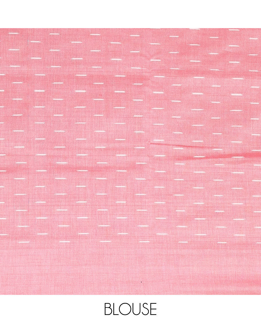 Grey buttas ikkat cotton saree, contrast plain border, and unique buttas pallu