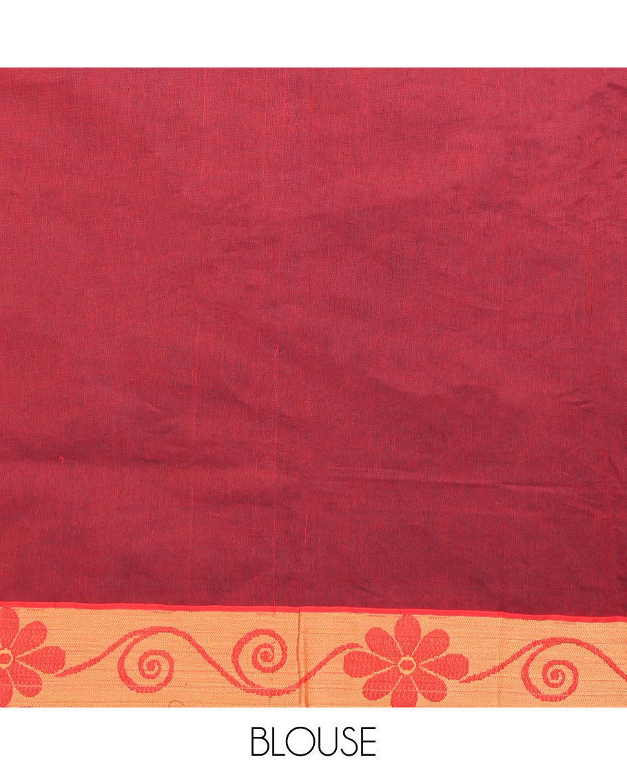 Blue floral jaal design Coimbatore cotton saree, contrast floral creeper border & pallu of floral designs