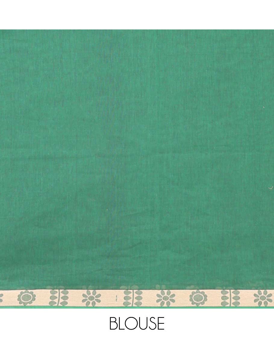 Green floral stripes Coimbatore cotton saree, contrast butta border, and pallu steeped with traditional designs