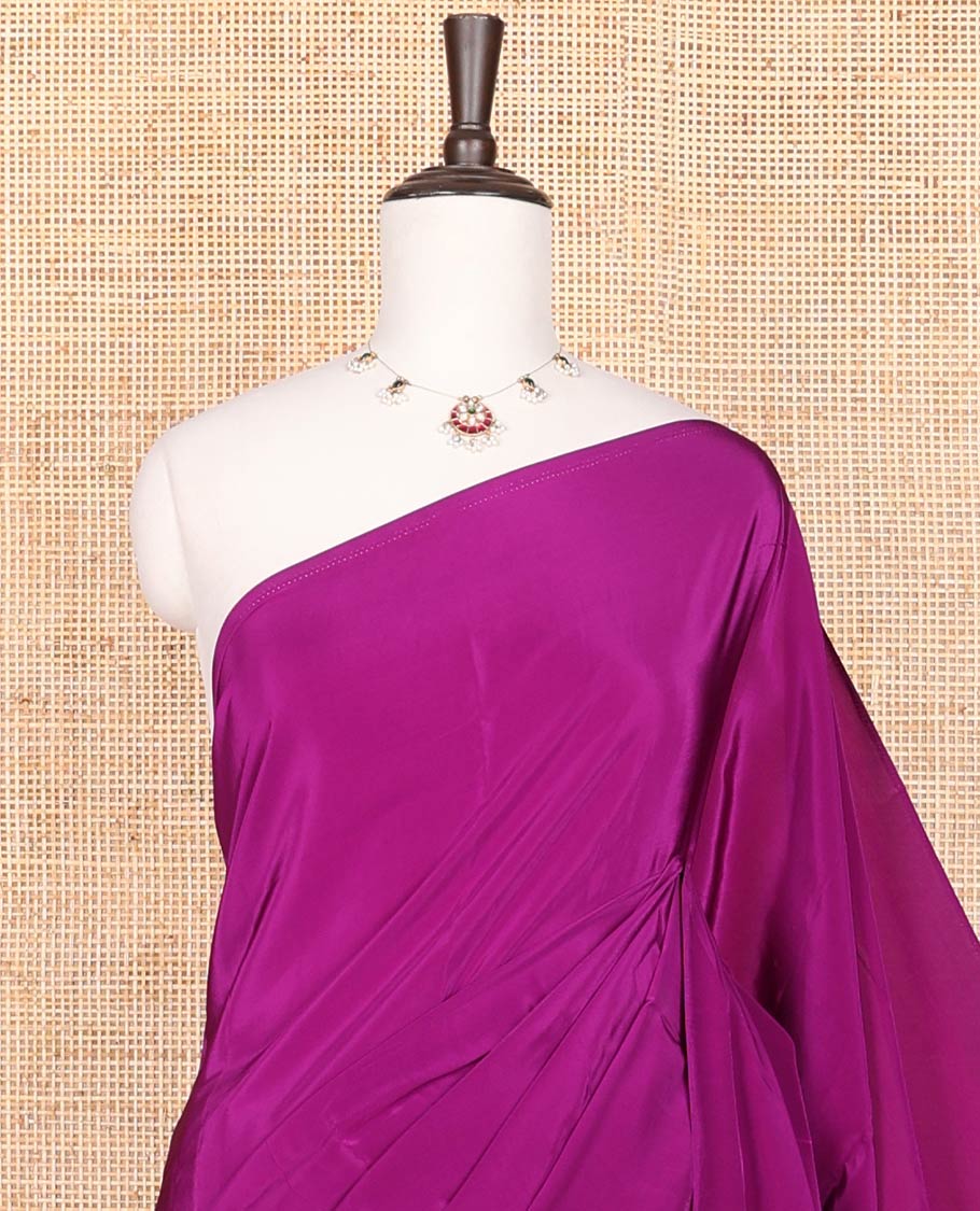 Borderless purple kamala silk saree with floral printed blouse