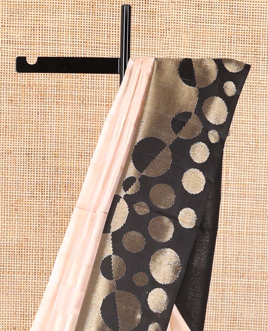 Cream geometric design kanchipuram designer silk saree with contrast korvai circle border & intricate zari design pallu