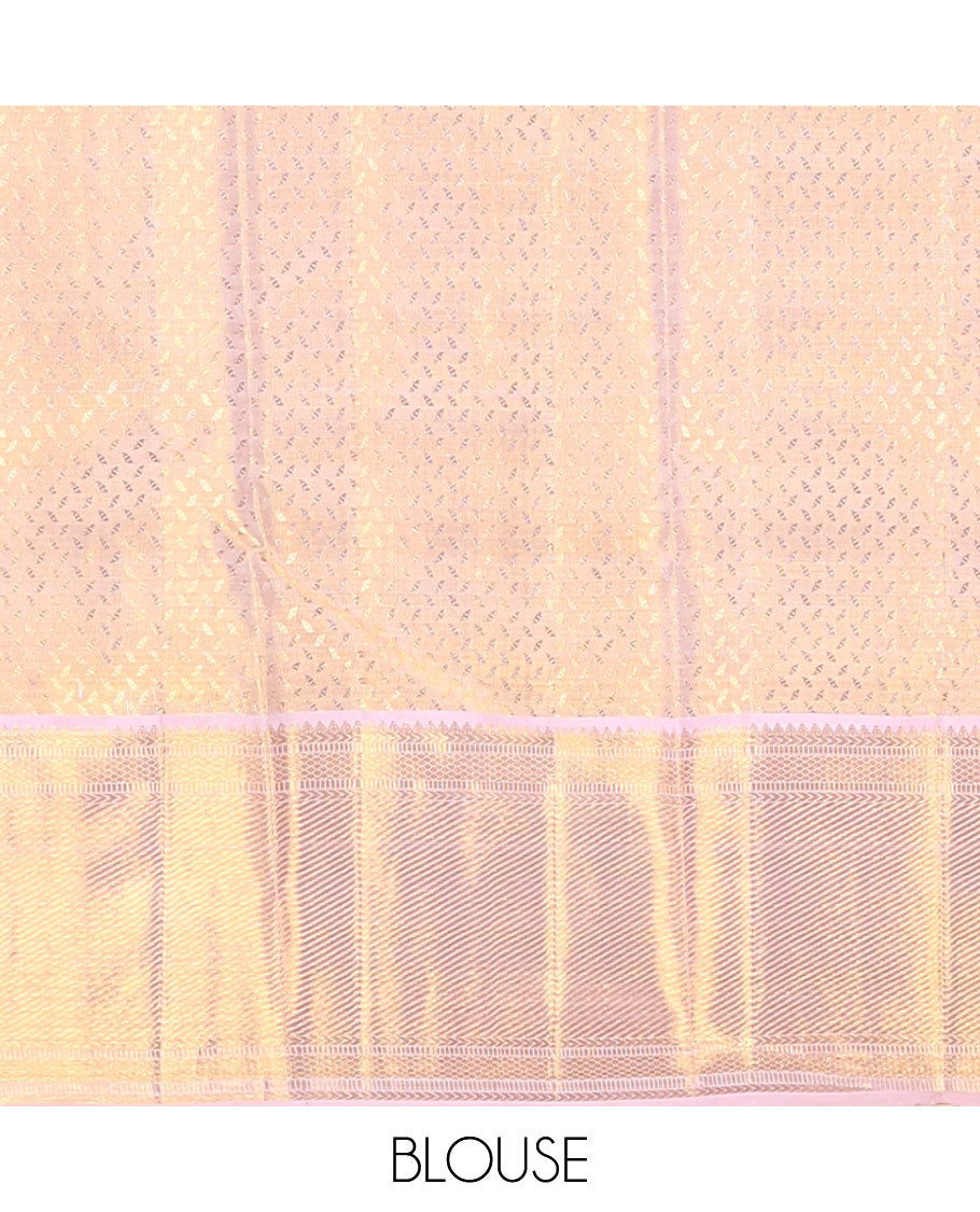 Pink jacquard silk saree, zari border of rekku,kathir,muthu,mayil kann design & zari stripes & pallu of jaal design