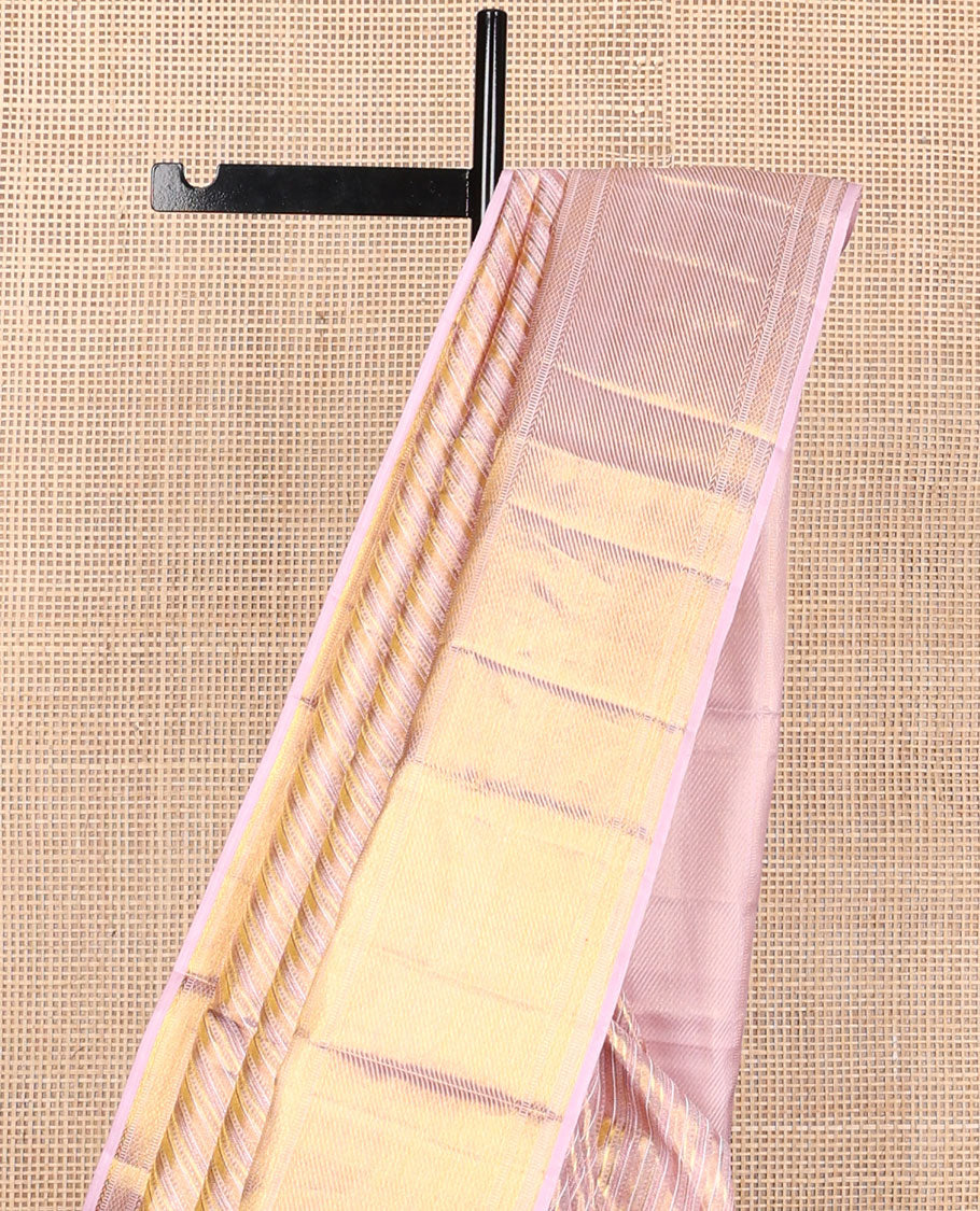 Pink jacquard silk saree, zari border of rekku,kathir,muthu,mayil kann design & zari stripes & pallu of jaal design