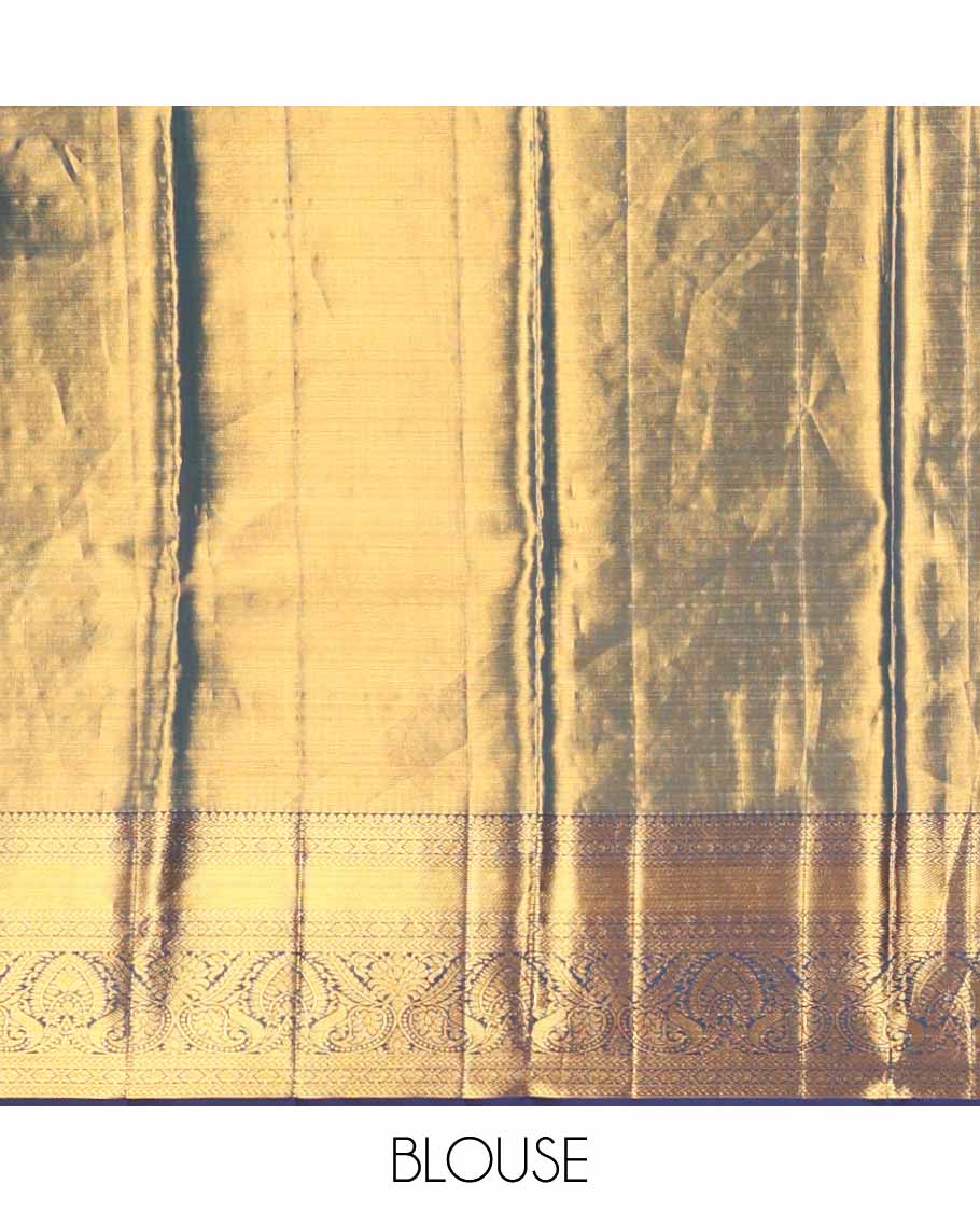 Grey zari jacquard tissue silk saree, contrast jaal pallu & border of thilakam mokku, kathir, kamalam & floral designs