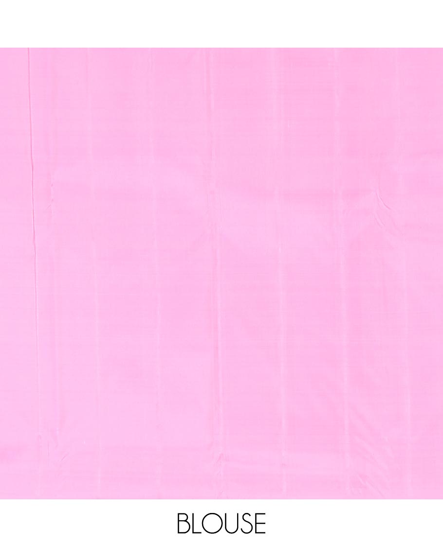Borderless pink zari buttas, and paisleys Kanchipuram silk saree, self-pallu of zari designs