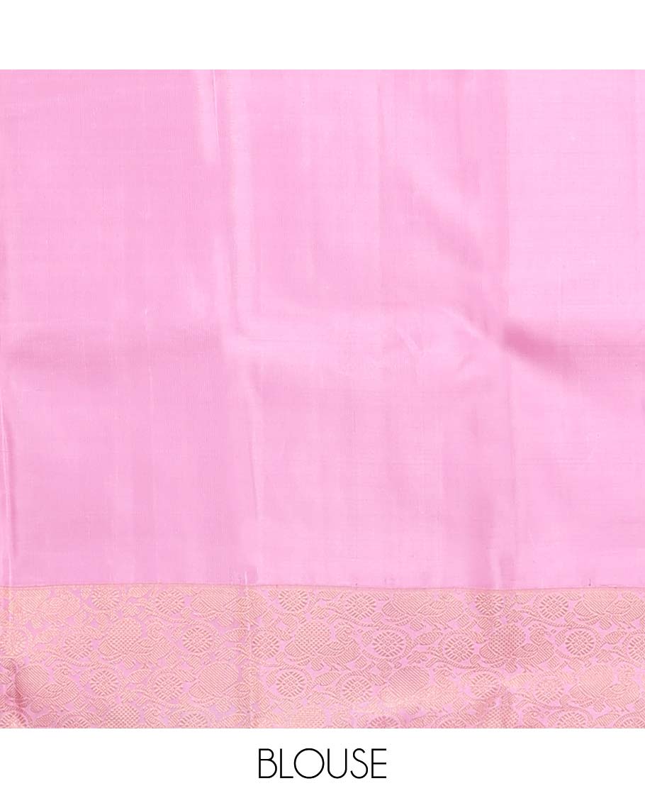 Green annam chakram buttas Kanchipuram silks saree, contrast korvai annam chakram kodi visry border, and intricate pallu