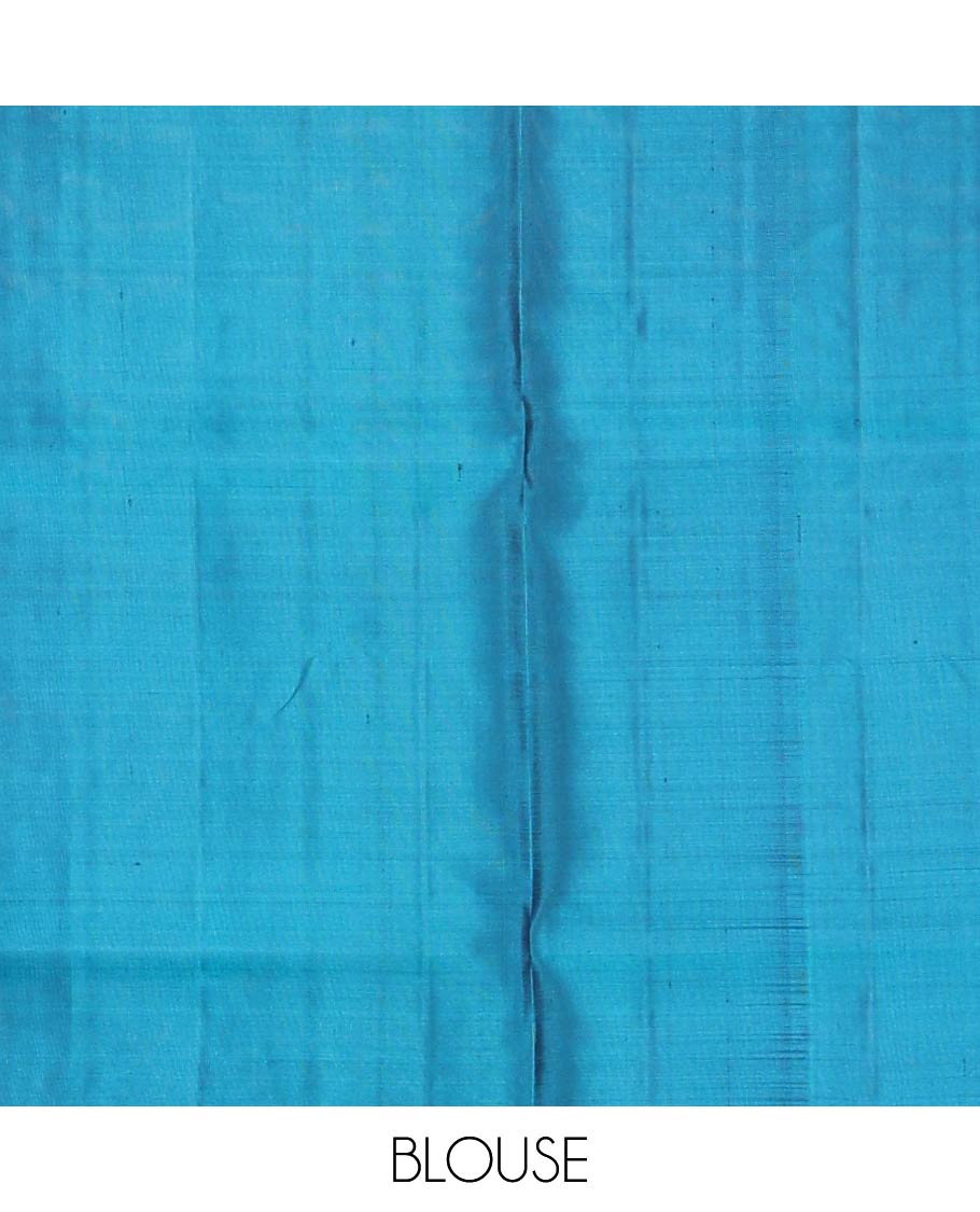 Borderless blue warli buttas soft silk saree, pallu of warli characters zari weave