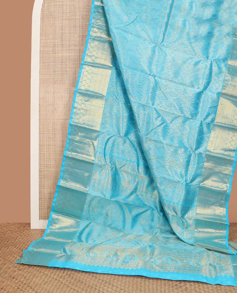 light blue floral jaal design silk saree with self intricate zari design border & floral design pallu