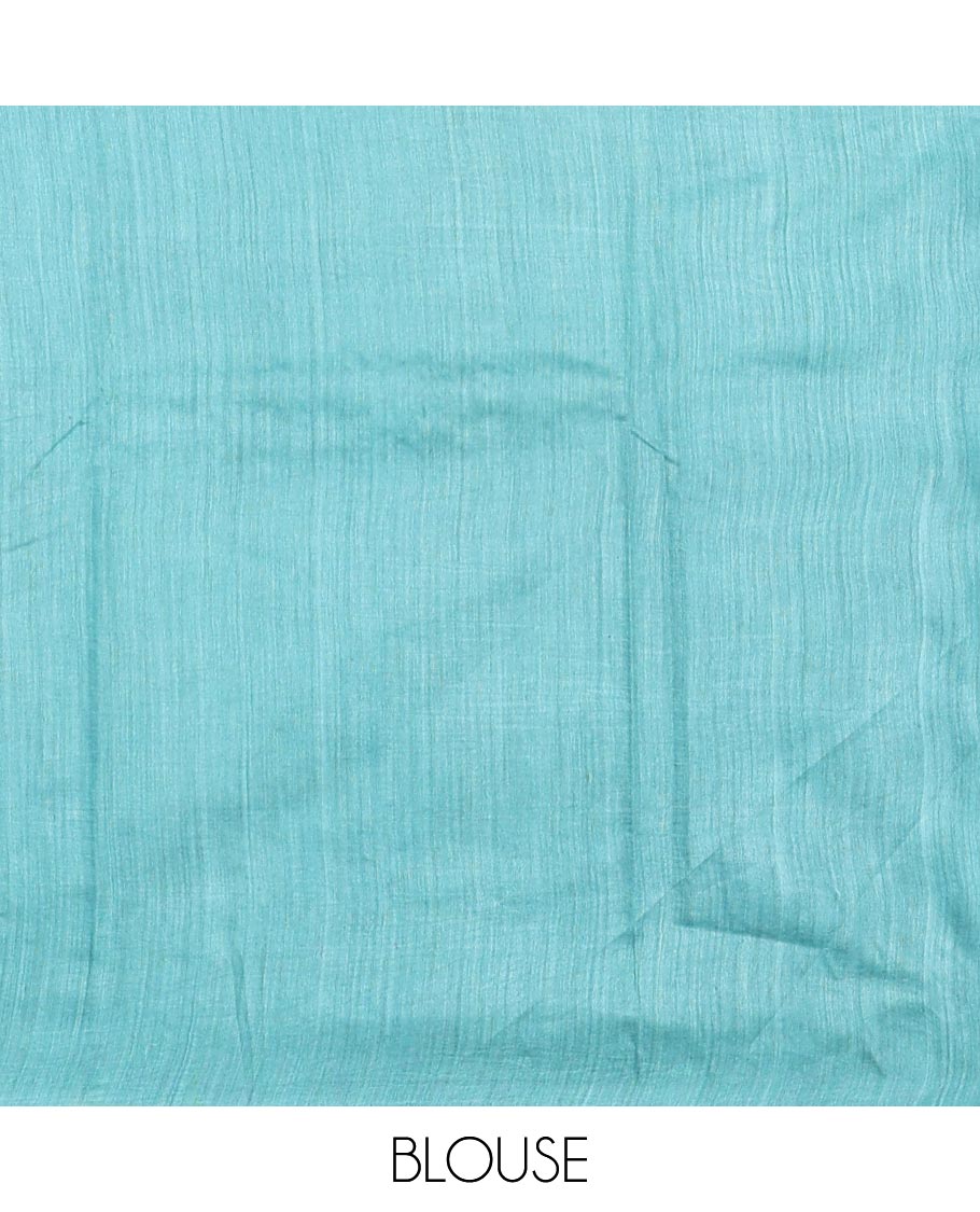 Sea blue with striped, sequins embroidery tussar saree with self border & geometric design pallu