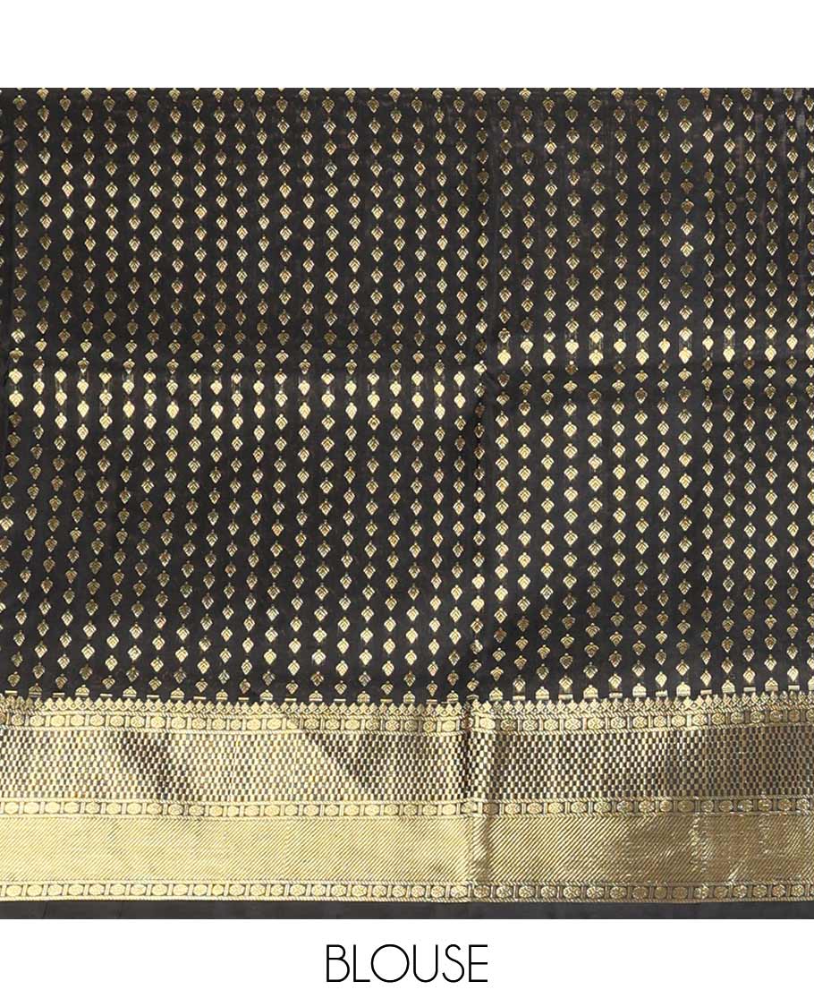 Grey floral motifs venkatagiri silk saree with contrast intricate zari design border & argyle design pallu