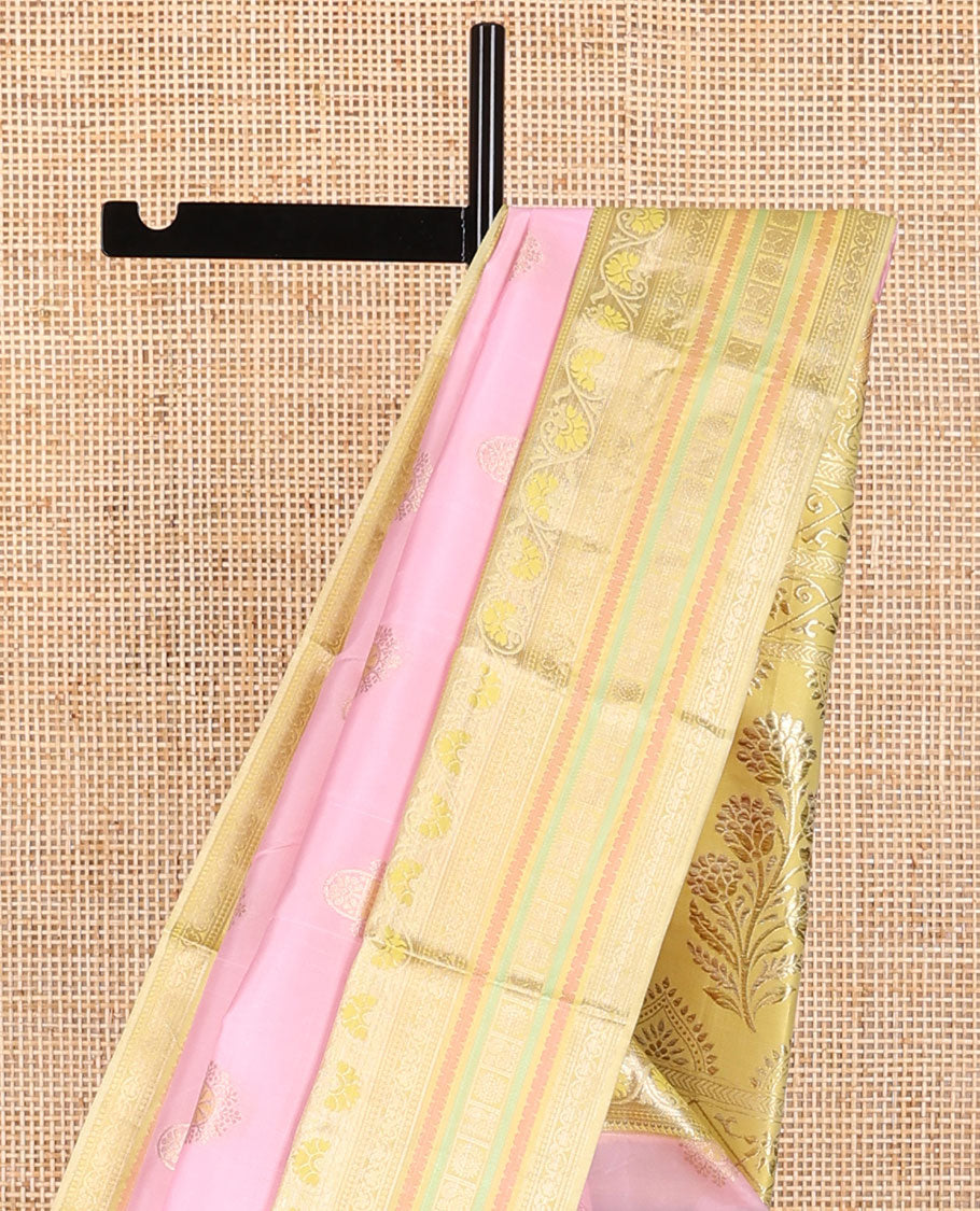 Light pink floral design vasundhara elite silk saree with contrast intricate design border & floral design pallu