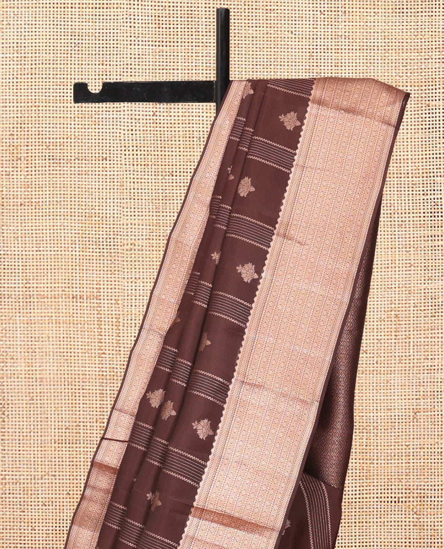 Brown Vasundhara Lite Silk Mix Saree, Elevated with Zari Butta and Stripes, a Thazampoo Rekku Traditional Border, Jaal Pallu, and a Matching Blouse