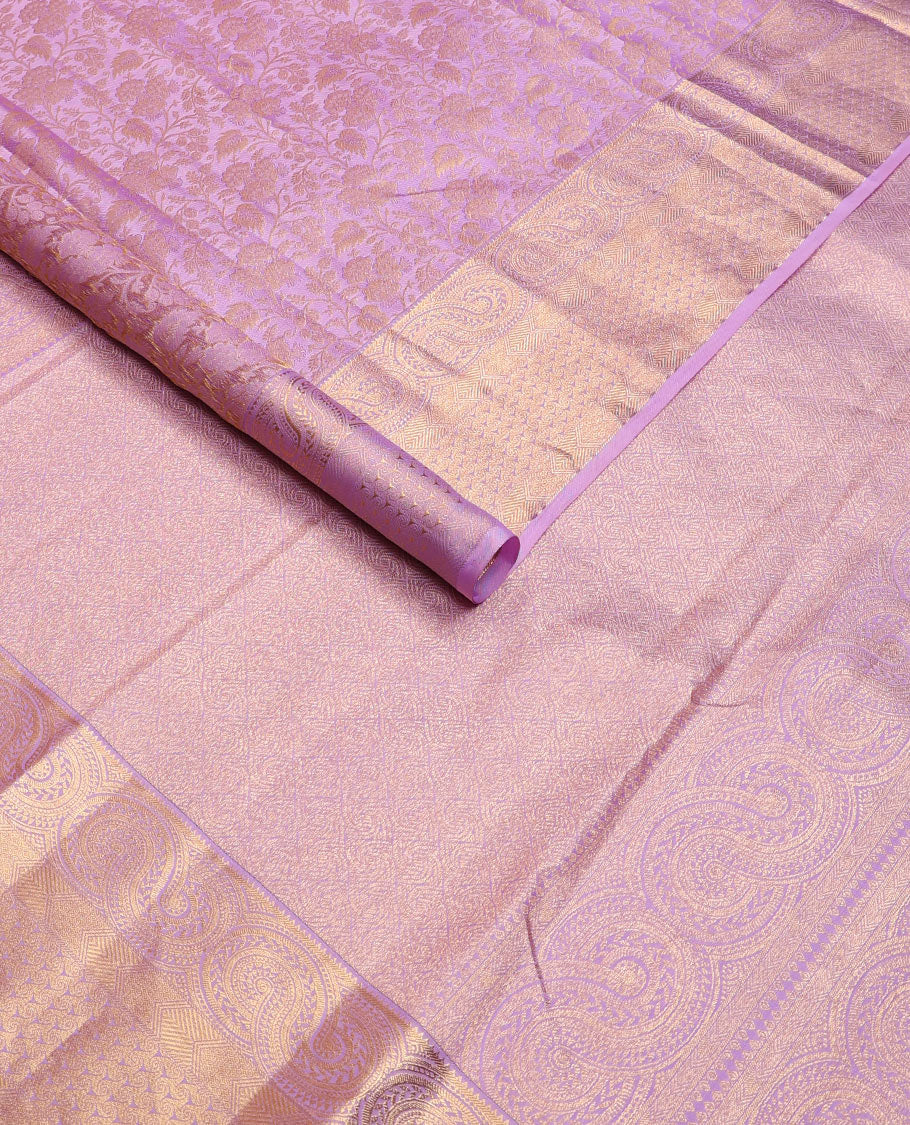 Pink floral jaal jacquard wedding silk saree, jaal pallu & zari border of geometric designs