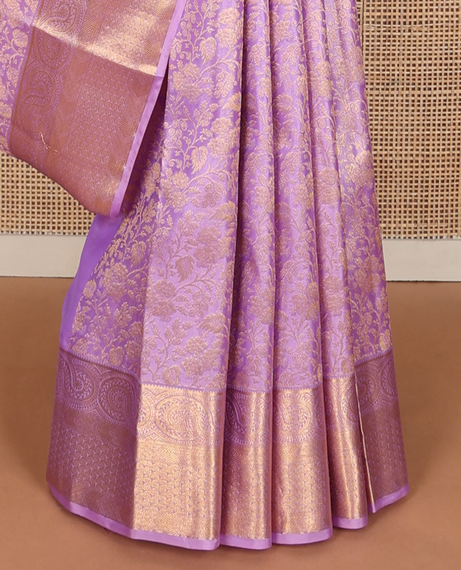 Pink floral jaal jacquard wedding silk saree, jaal pallu & zari border of geometric designs