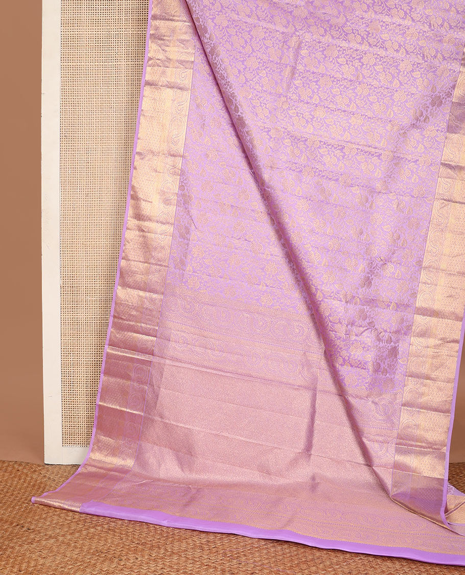 Pink floral jaal jacquard wedding silk saree, jaal pallu & zari border of geometric designs