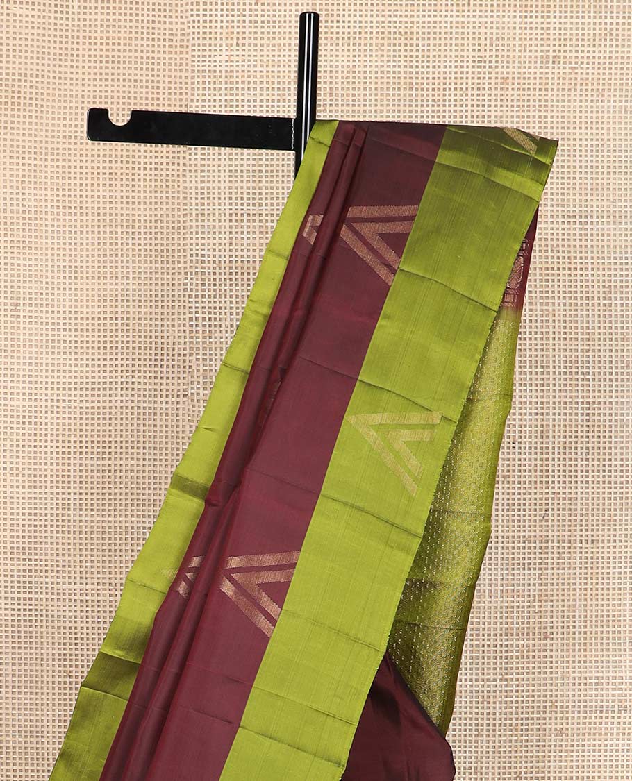 Maroon triangle buttas silk mix saree, contrast triangle zari design border & pallu of ara maadam designs