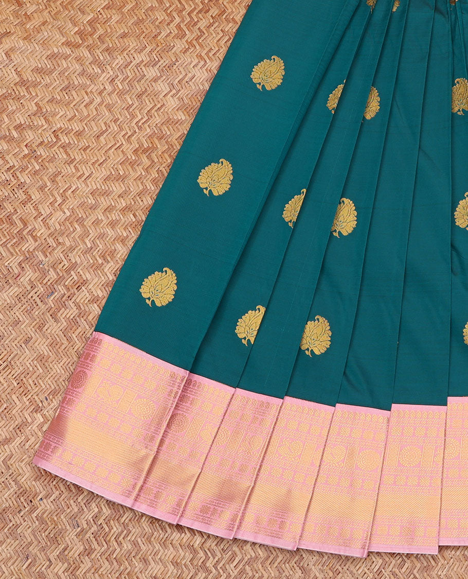Blue Budget Silk Saree, Graced with Zari Buttas, Complemented by a Contrast Traditional Zari Border, Grand Jaal Pallu, and a Contrast Blouse