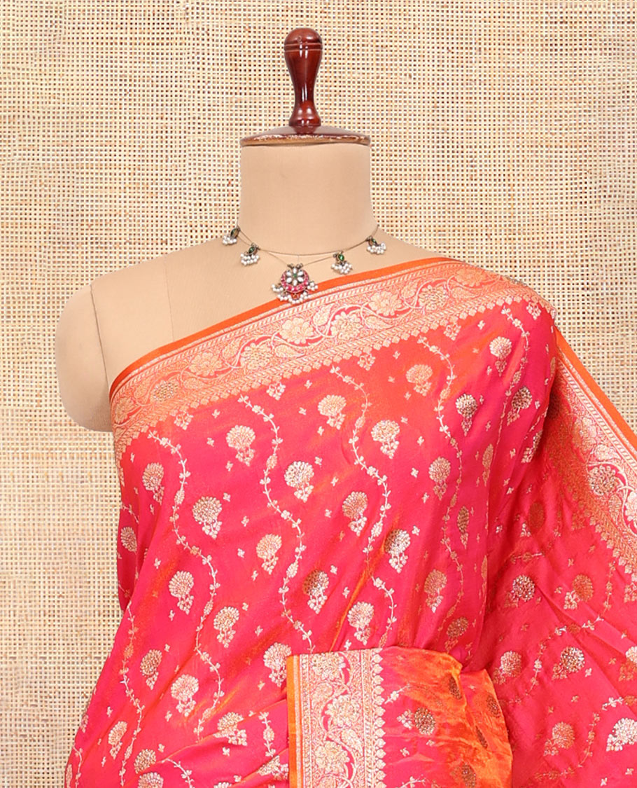 Pink Semi-Banaras Nylon Saree