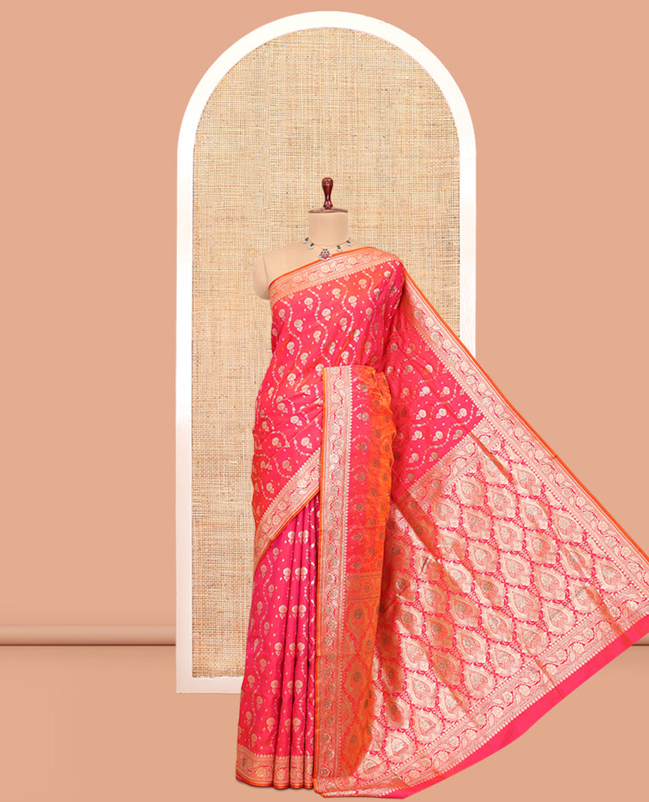 Pink Semi-Banaras Nylon Saree