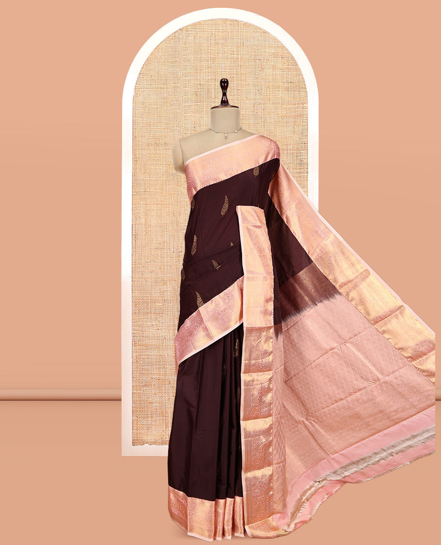 Maroon Budget Silk Saree, Beautifully Bedecked with Zari Buttas, Complemented by a Contrast Traditional Border, Grand Pallu, and a Contrast Blouse