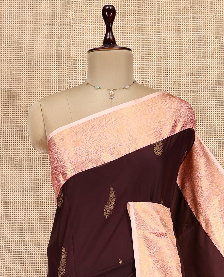Maroon Budget Silk Saree, Beautifully Bedecked with Zari Buttas, Complemented by a Contrast Traditional Border, Grand Pallu, and a Contrast Blouse