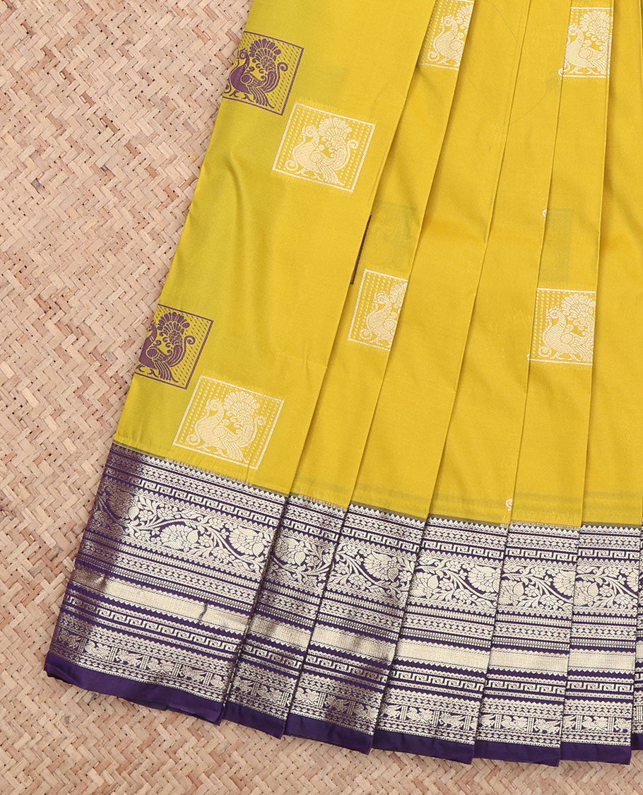 Yellow Peacock Design Budget Silk Saree
