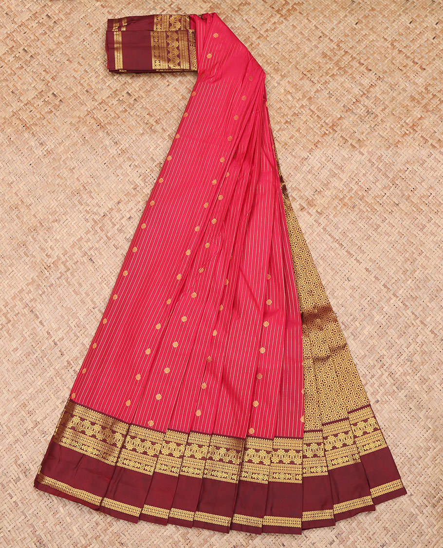 Red Contrast Zari Butta and Stripes Budget Silk Saree