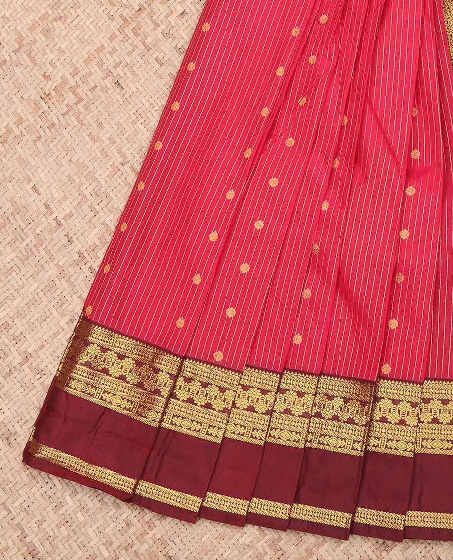 Red Contrast Zari Butta and Stripes Budget Silk Saree