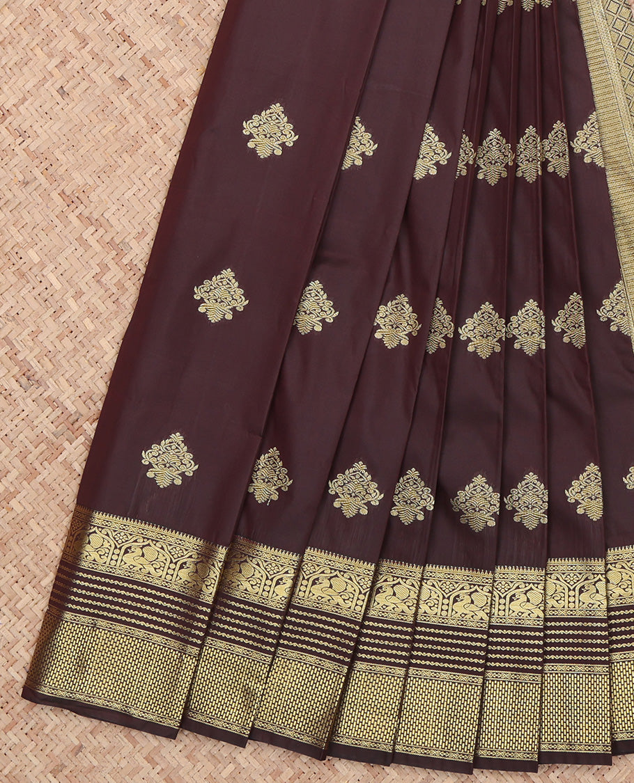 Brown Traditional Zari Butta Budget Silk Saree