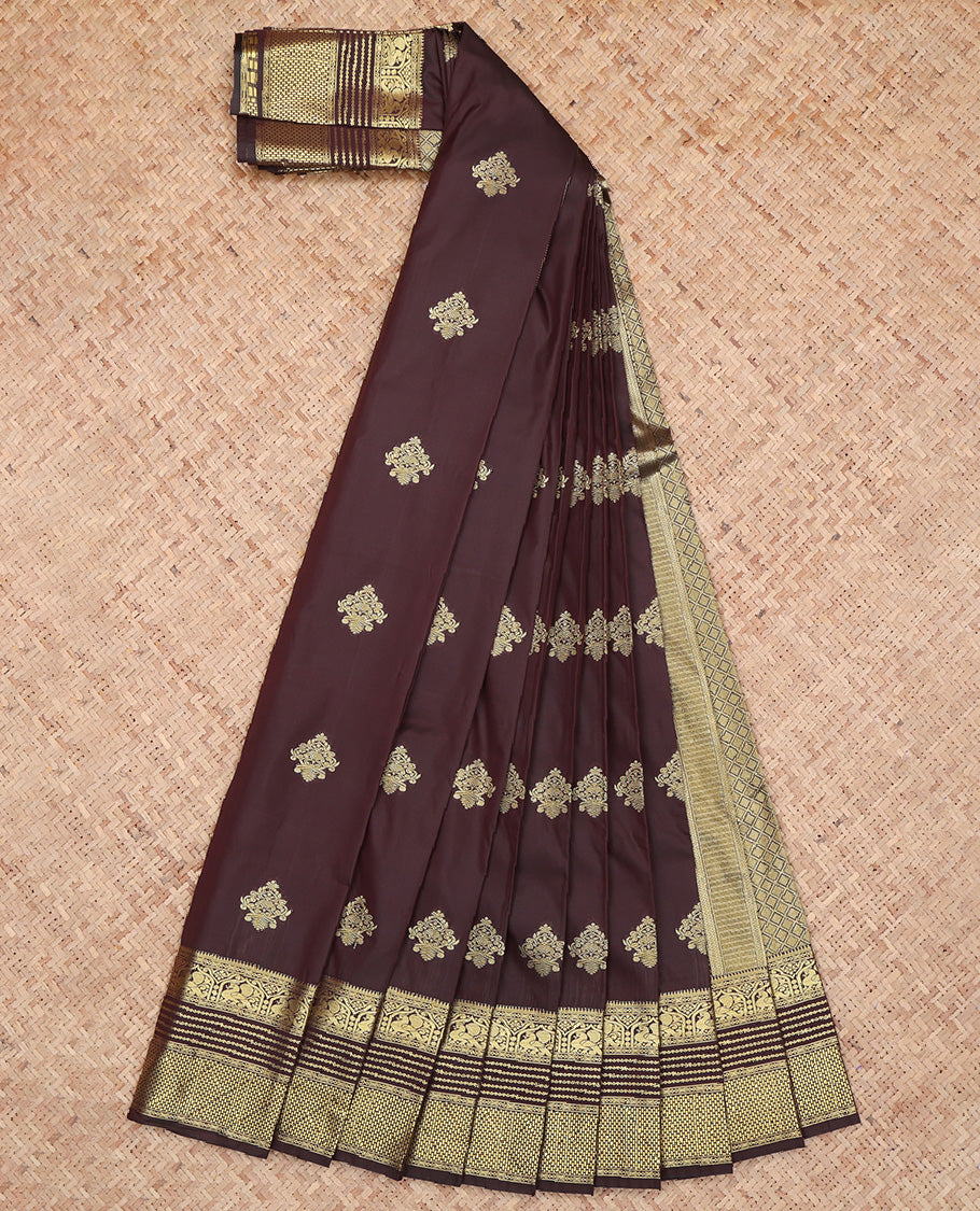 Brown Traditional Zari Butta Budget Silk Saree