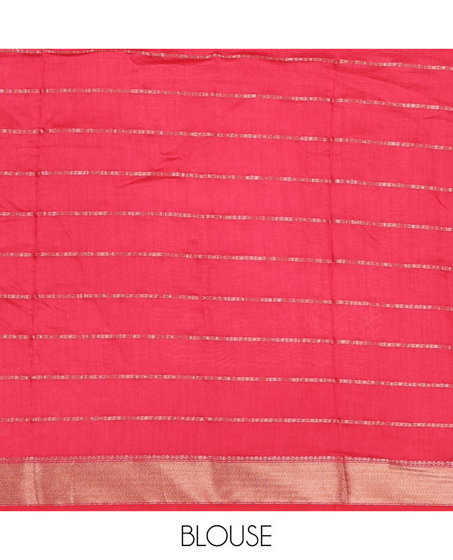 Pink striped Assam silk saree, traditional zari design border, and pallu of stripes