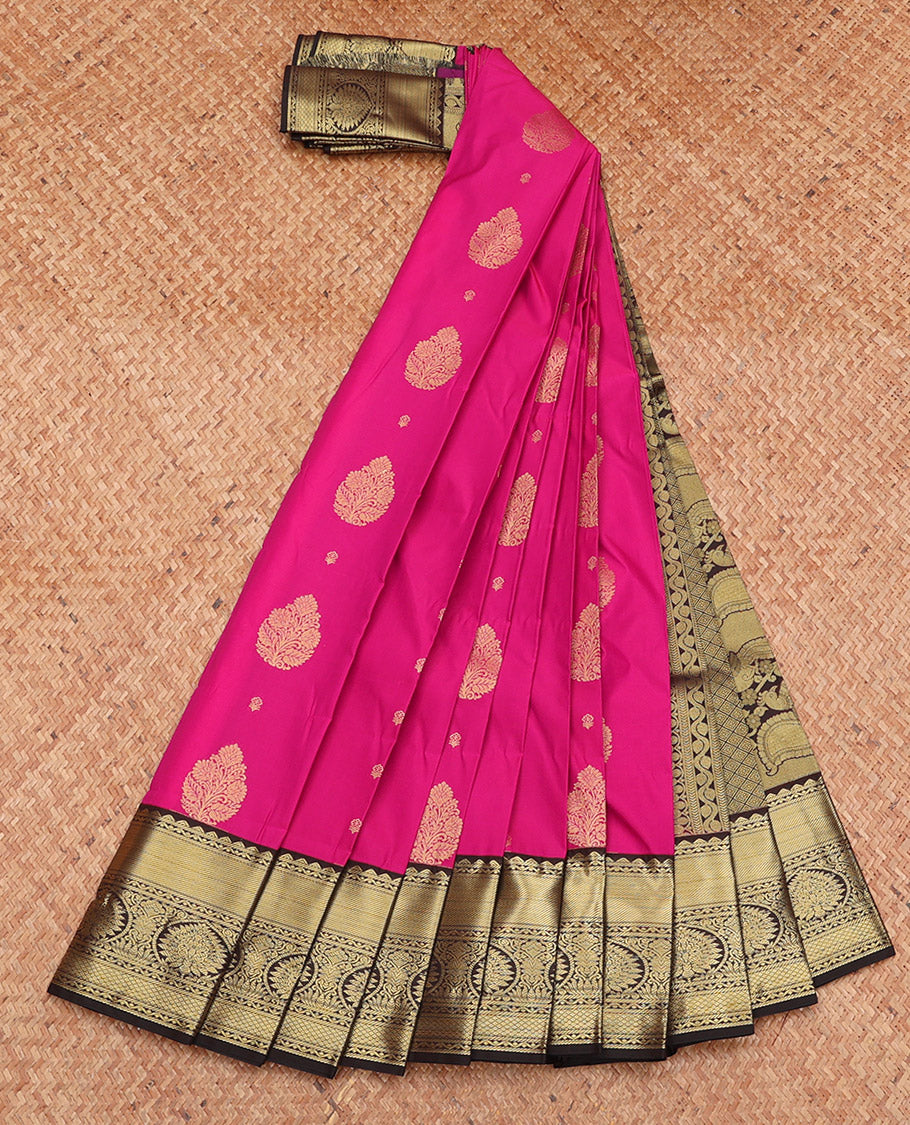 Pink Budget Silk Saree, Richly Detailed with Zari Buttas, Complemented by a Contrast Traditional Zari Border, Grand Pallu, and a Contrast Blouse