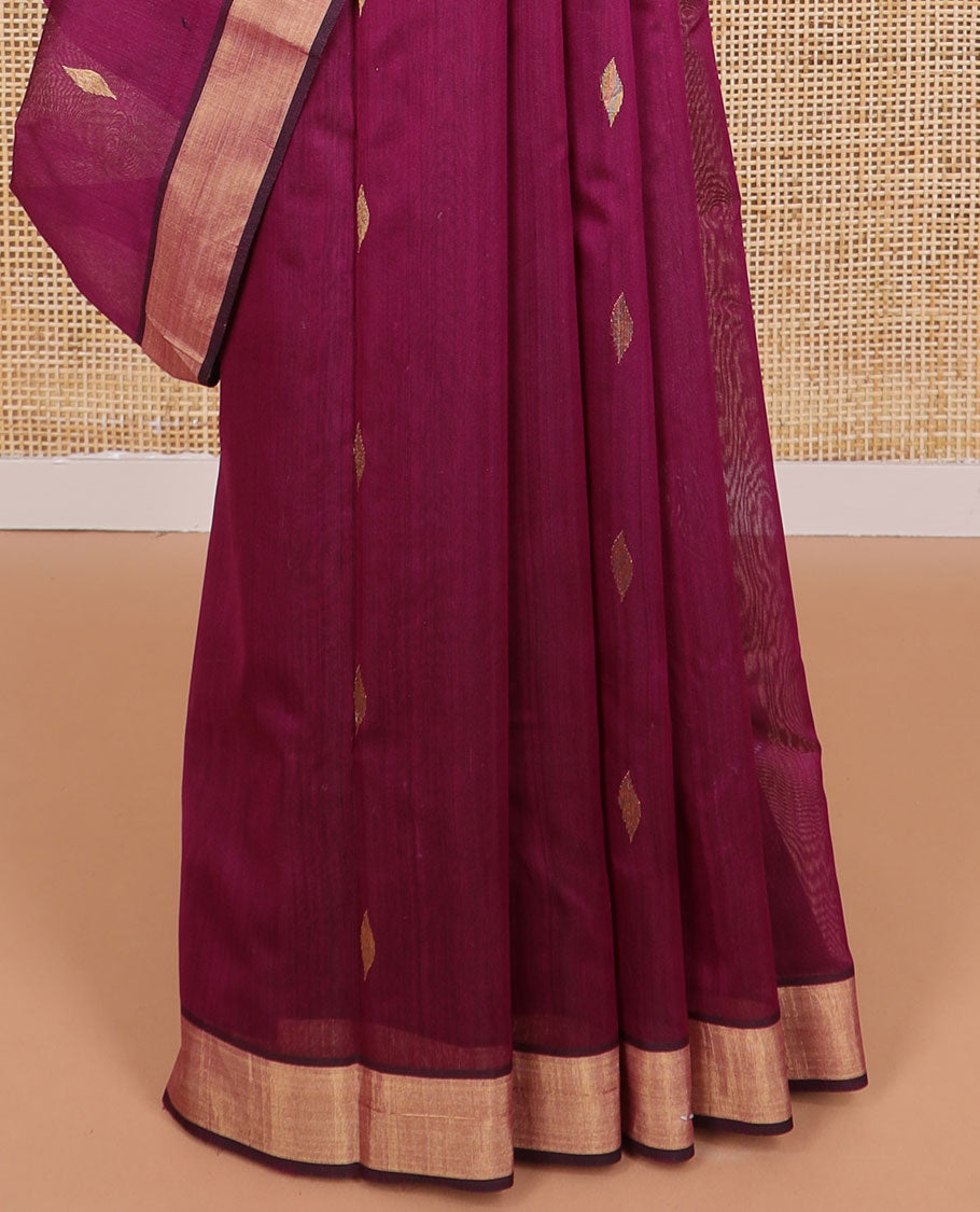 Purple floral design chanderi cotton saree with contrast zari border & striped, floral design pallu