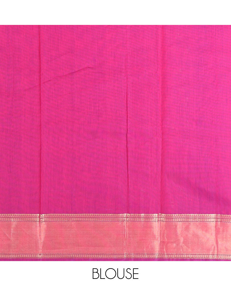 Pink Silk Cotton Saree Mesmerized with Polka Dot Buttas All Over the Body, Complemented by a Traditional Design Woven Border, Featuring a Pallu of Diagonal Designs, and Paired with a Contrast Blouse