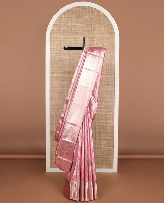 Pink floral design kancheepuram tissue silk saree with self border of intricate zari design & argyle design pallu