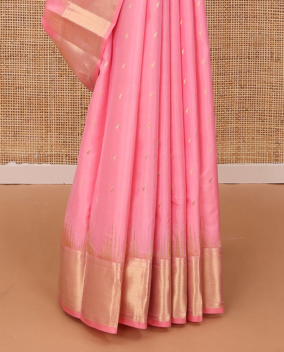 Pink zari buttas silk saree, zari thazampoo rekku border of muthu,banaras & zari stripes & pallu of paiyadi kann