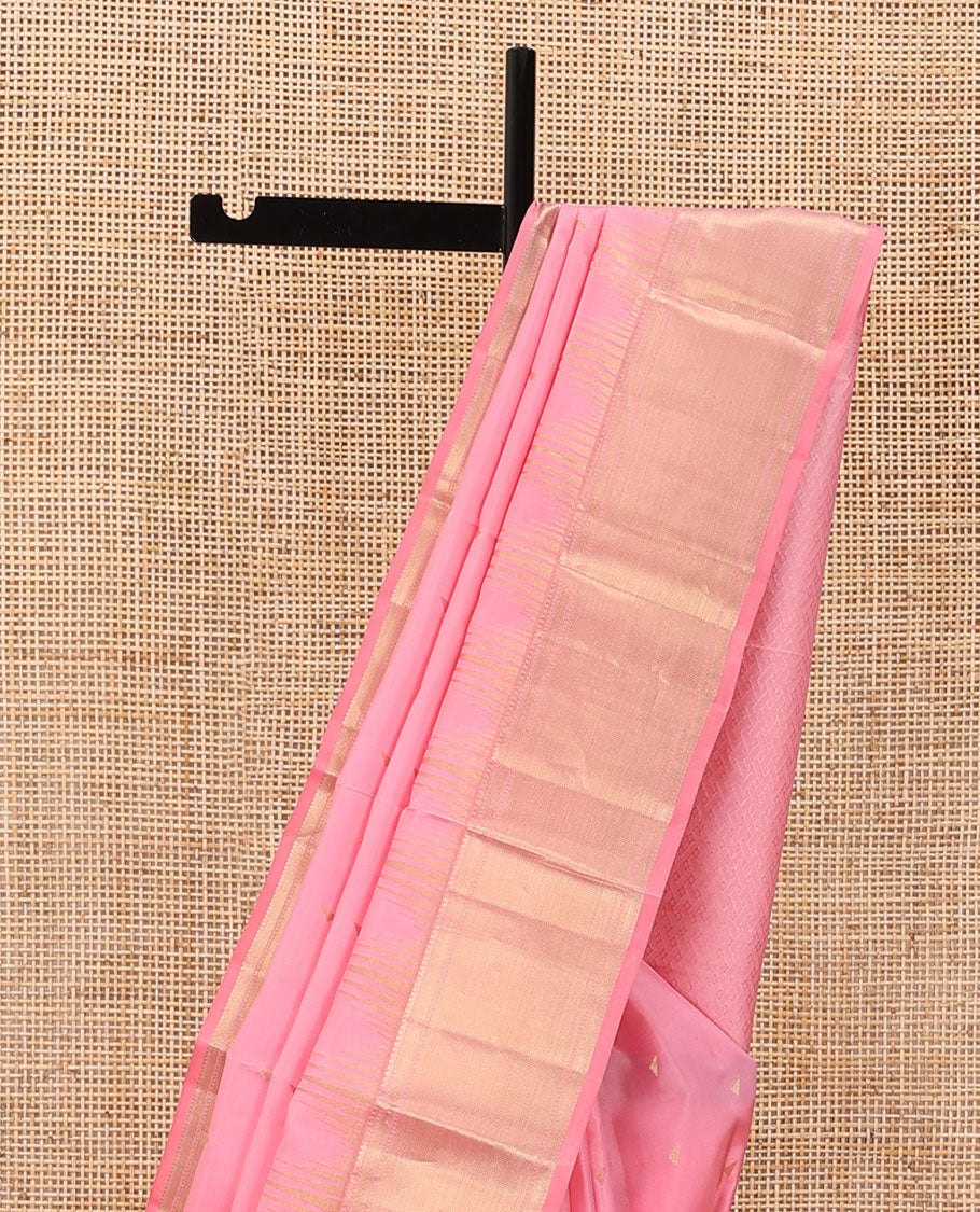 Pink zari buttas silk saree, zari thazampoo rekku border of muthu,banaras & zari stripes & pallu of paiyadi kann