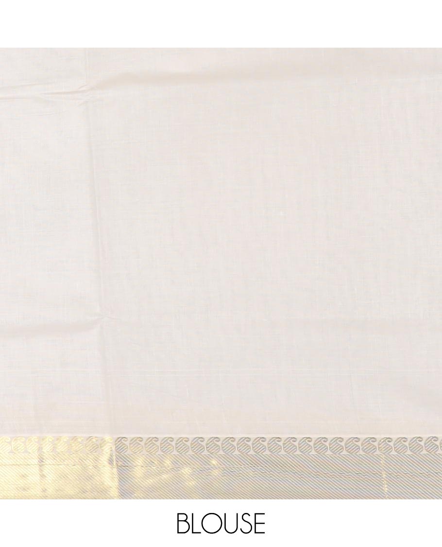 Cream paisley zari buttas Kerala cotton saree, paisley zari border, and zari paisley pallu