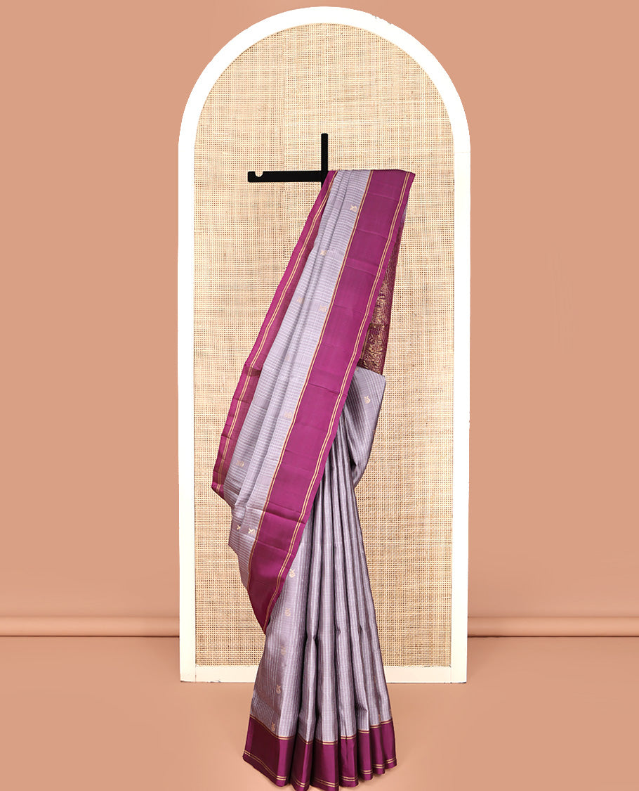 Grey Mayuri Lite Silk Mix Saree, Woven with Zari Buttas All Over Its Body, Complemented by a Contrast Border, Pallu of Intricate Designs, and Paired with a Contrast Blouse