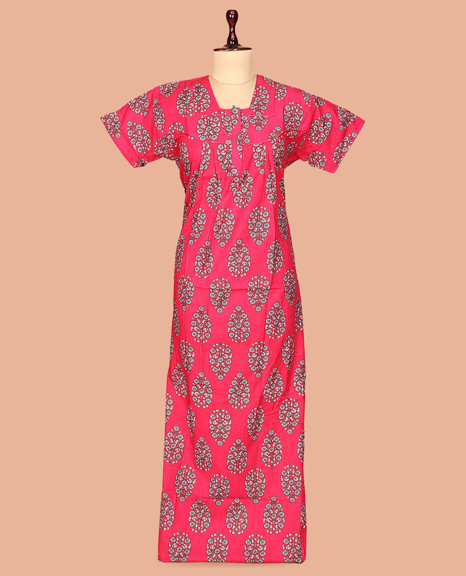 Pink Lace Work Cotton-Blended Nighty