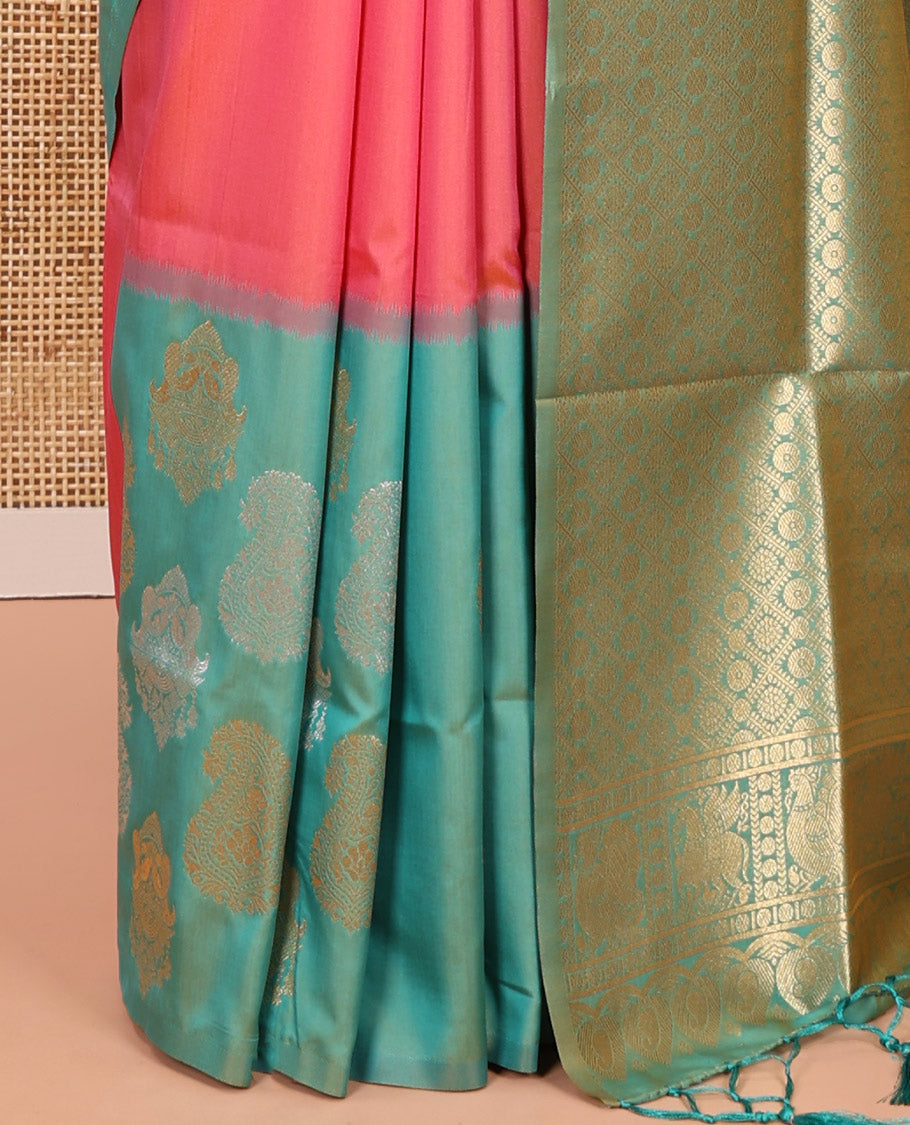 Pink Elite Soft Silk Saree, Adorned with Zari Buttas, Contrast Intricate Border, Jaal Pallu, and a Contrast Blouse